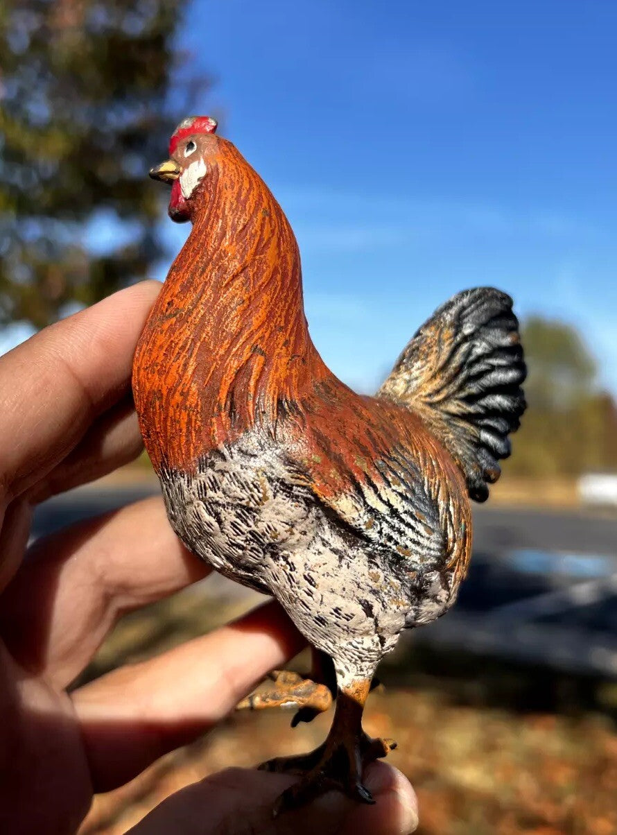 Large Antique Austrian Vienna Cold Painted Bronze Figure of Farm Hen Chicken8