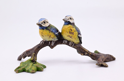 Antique Austrian Vienna Cold Painted Bronze Figure Eurasian Blue Tit Birds3