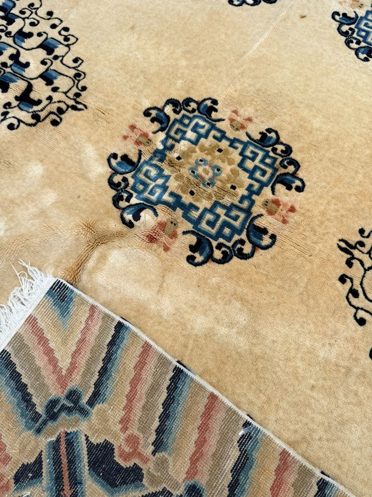 Gorgeous Antique Handmade Chinese Peking Wool Rug  6' x 9' Ivory Background6