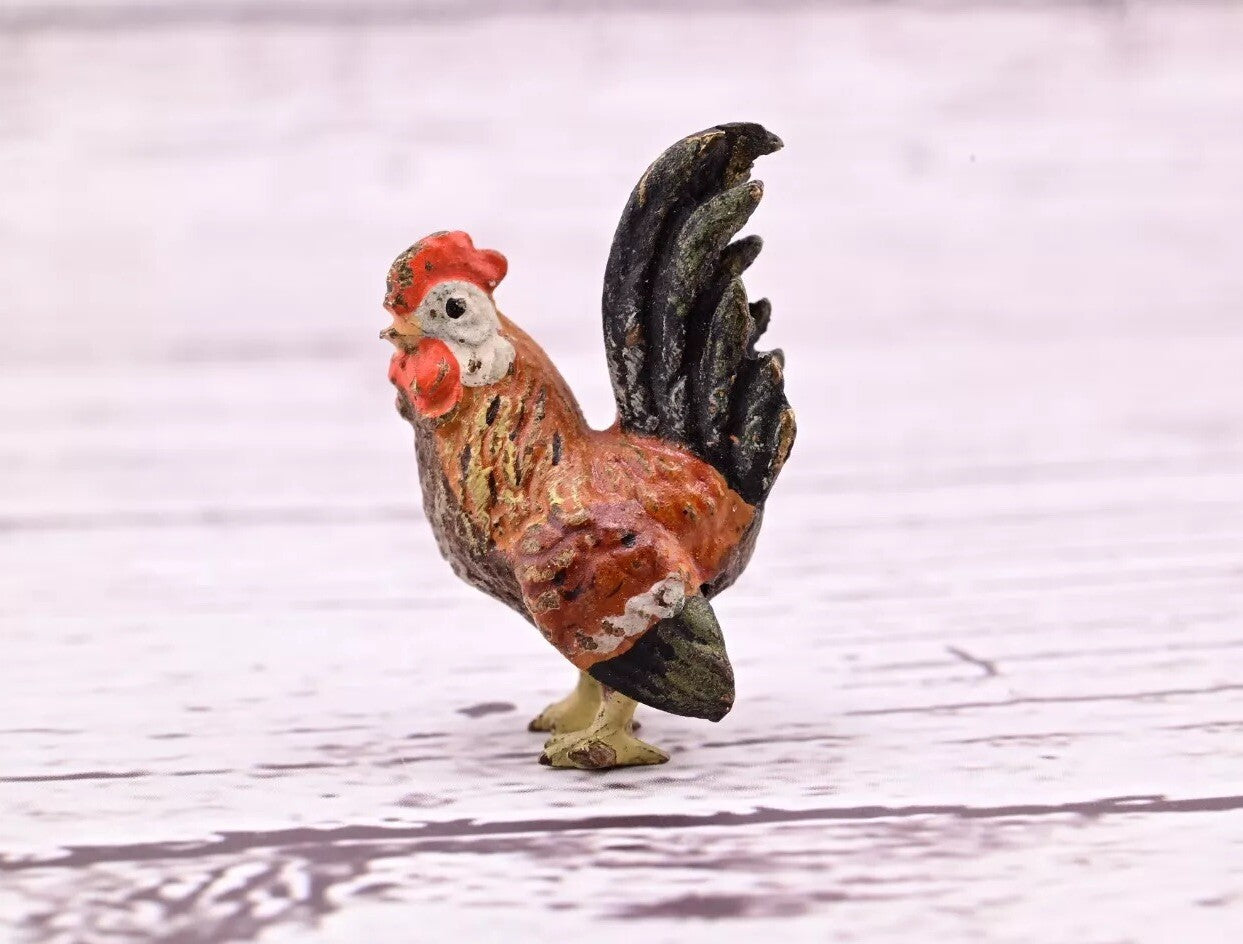 Original 1900s Antique Austrian Vienna Cold Painted Bronze of Tiny Rooster9