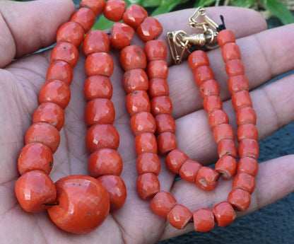 Authentic Antique Faceted Natural Deep Red Coral Beaded Necklace Possibly AKA0