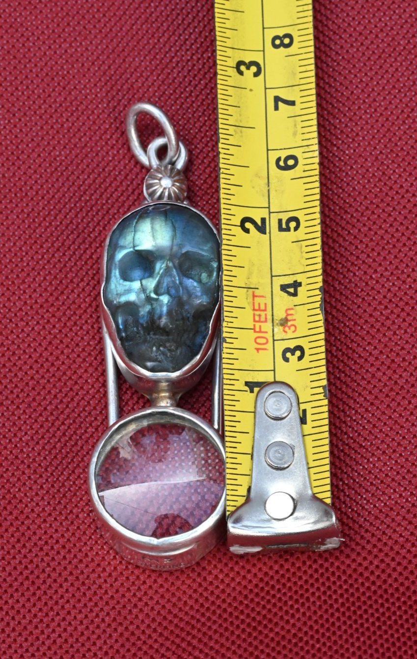Awesome Signed Sterling Silver Southwest Jewelers Loupe W/ Labradorite Skull4