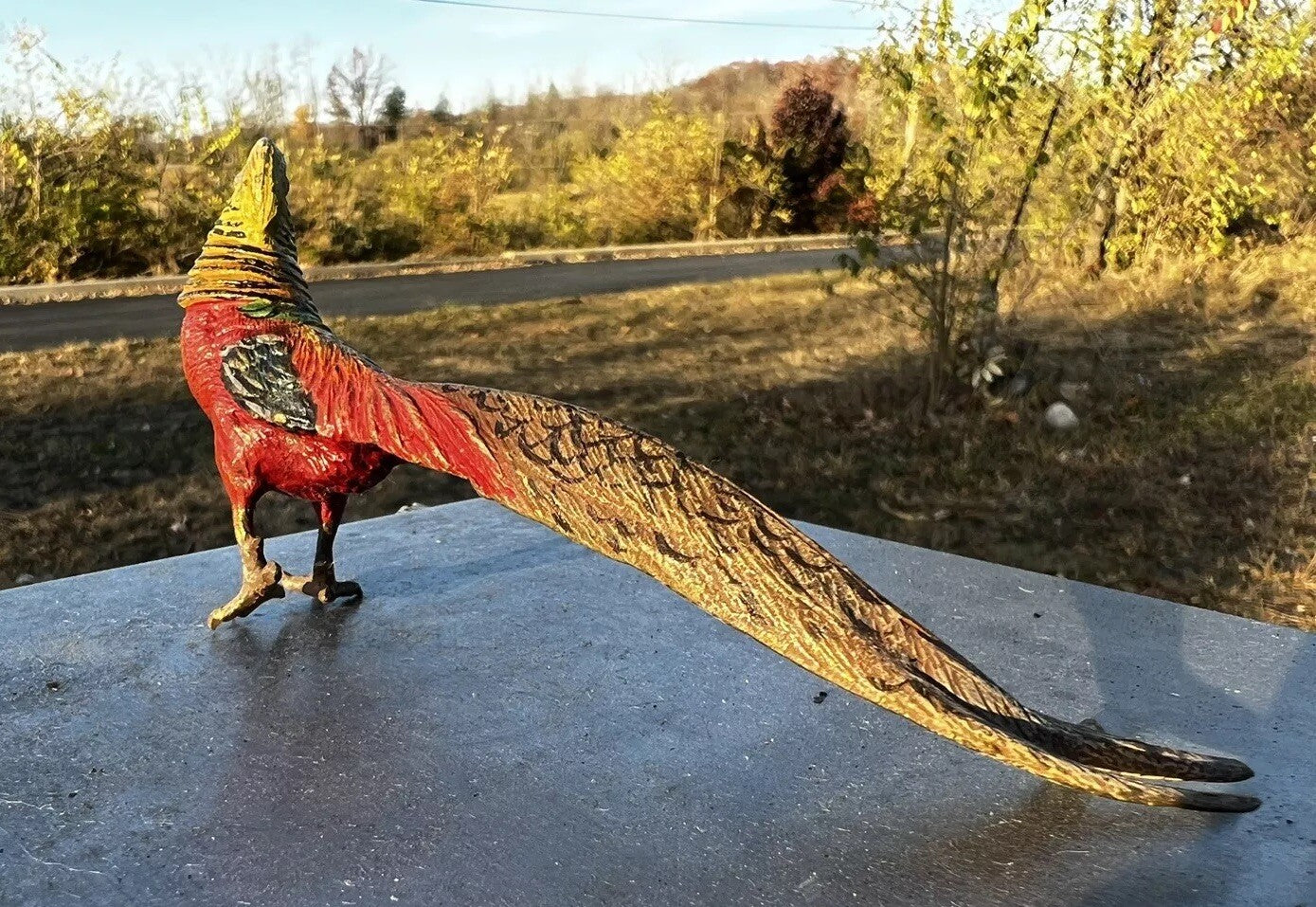 Antique Austrian Vienna Cold Painted Bronze Figure of Golden Pheasant Bird2