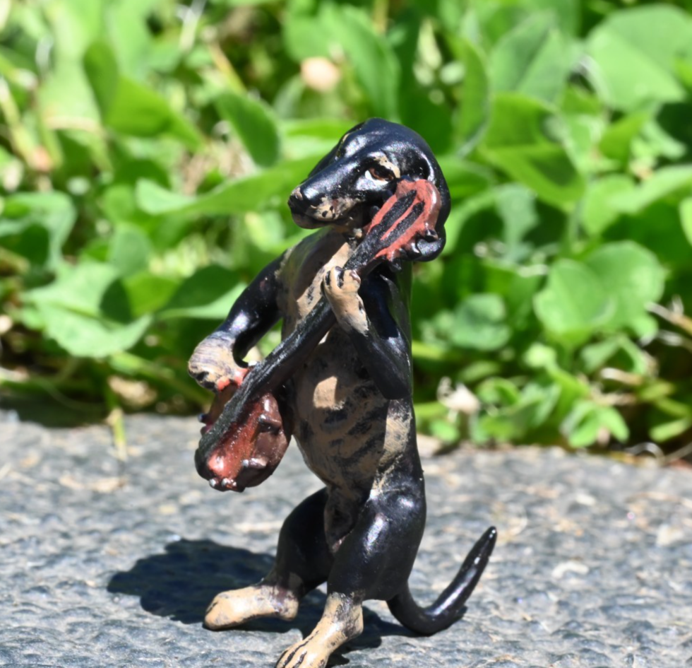 Fritz Bergmann Austrian Vienna Cold Painted Bronze Musical Dachshund w/ Banjo1