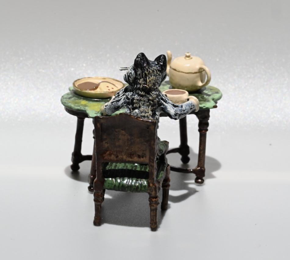 Fritz Bergmann Austrian Vienna Cold Painted Bronze Figure of Cat Having Tea7