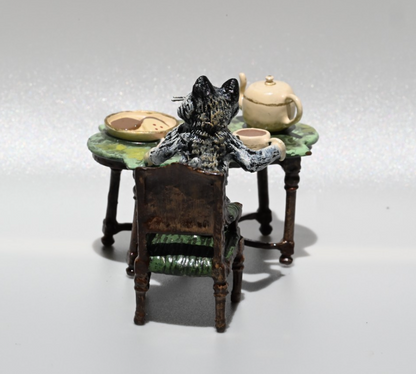 Fritz Bergmann Austrian Vienna Cold Painted Bronze Figure of Cat Having Tea7