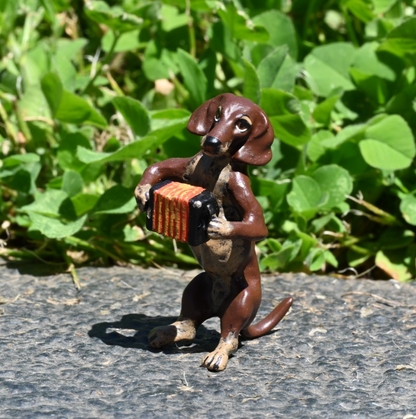 Fritz Bergmann Austrian Vienna Cold Painted Bronze Musical Dachshund w Accordion0