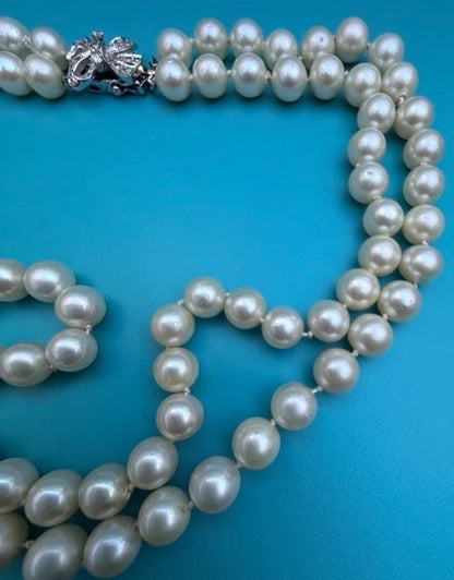Genuine Early Vintage String of Cultured Pearls 14K White Gold Clasp MGM J3