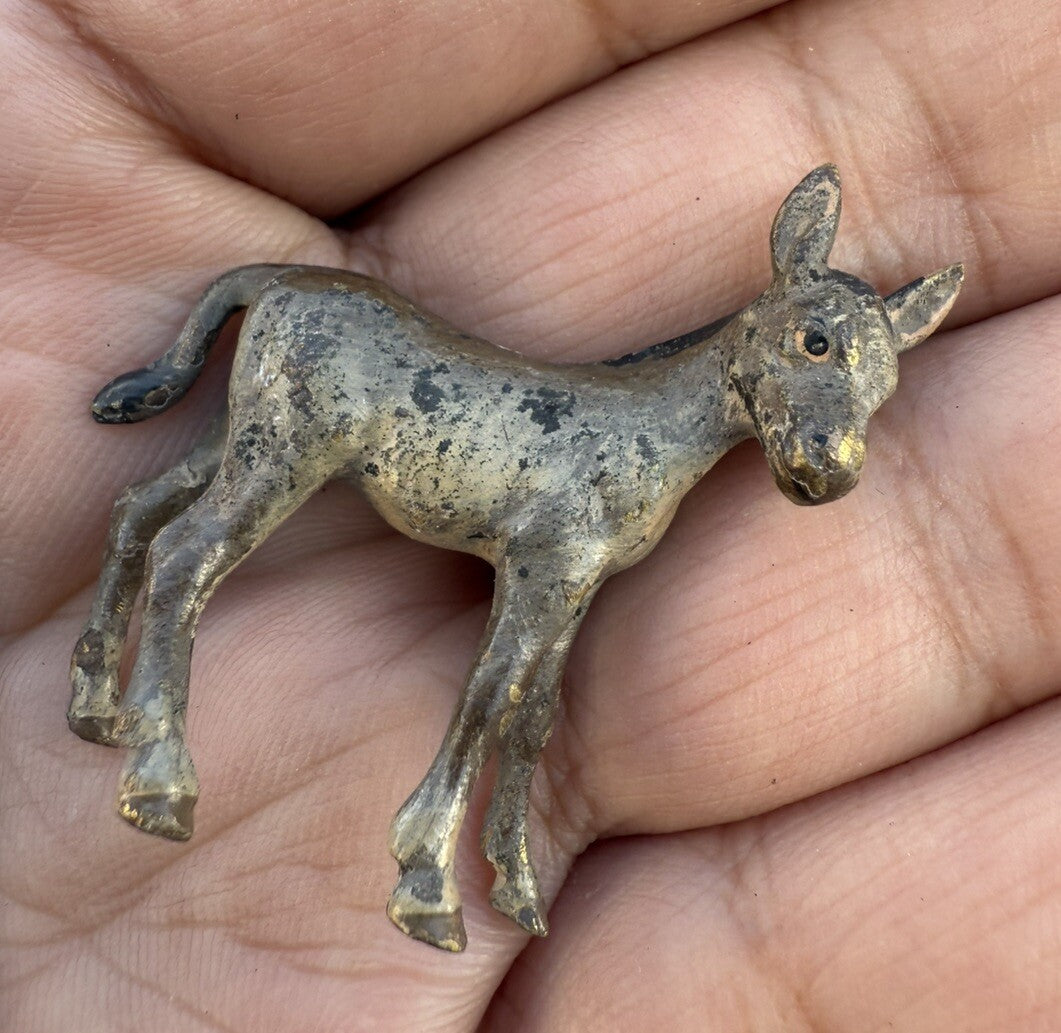 Cute Antique Austrian Vienna Cold Painted Bronze Figure of Young Donkey Foal2