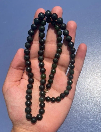 Gorgeous Antique / Vintage Dark Spinach Natural Green Jade Beaded Necklace1