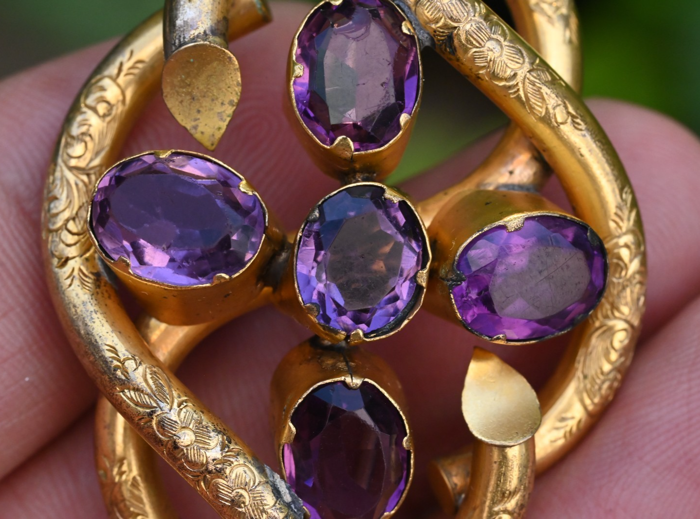 Antique Victorian-era Gold Filled Love Knot Brooch with Deep Purple Amethyst3