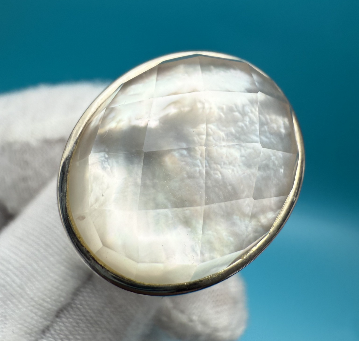 Vintgage Whitney Kelly Sterling Silver Ring with Faceted Mother of Pearl 5