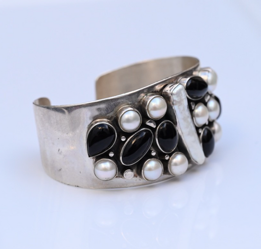 Jay King Desert Rose Trading Sterling Silver Cuff Bracelet with Onyx & Pearls1