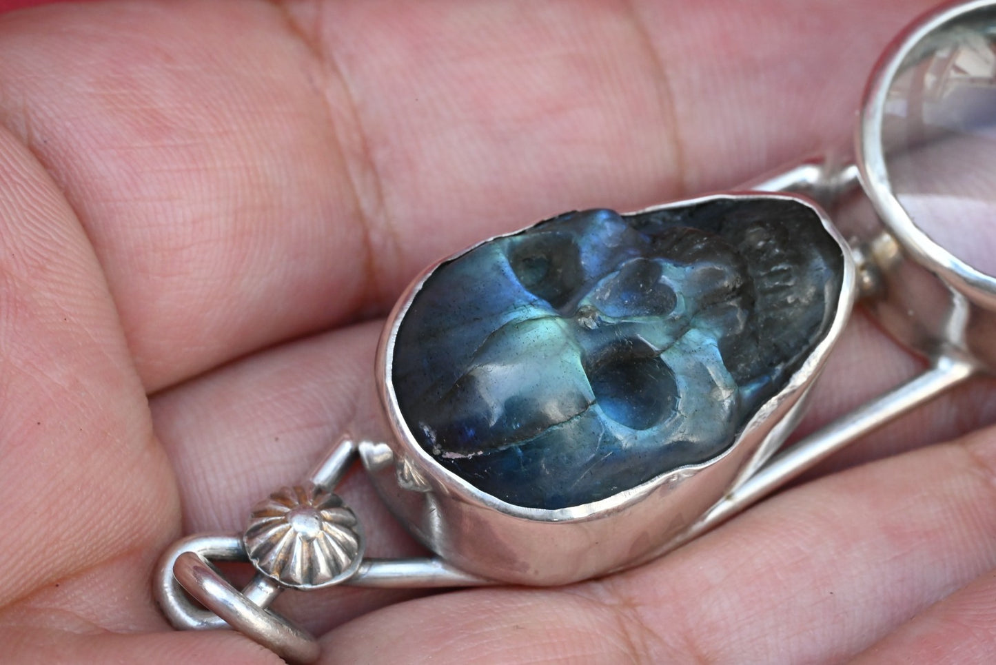Awesome Signed Sterling Silver Southwest Jewelers Loupe W/ Labradorite Skull3