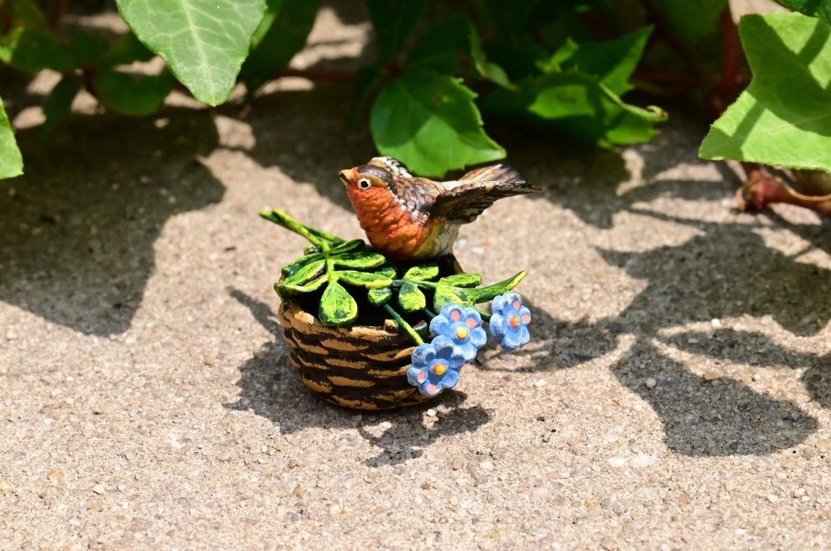 Mid- 1900s Austrian Vienna Cold Painted Bronze Song Bird In Flower Basket2