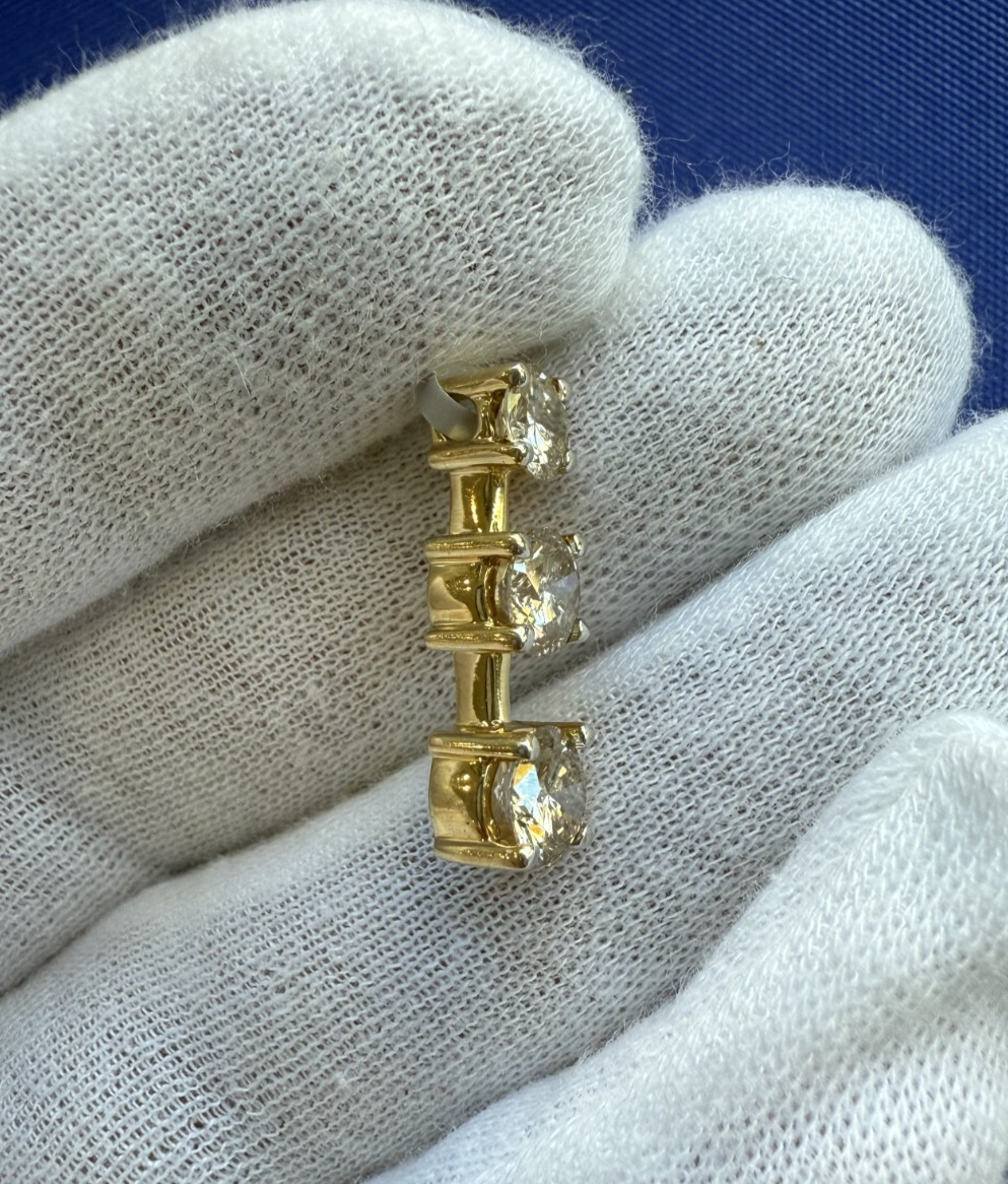 Wonderful Ladder Style 14K Pendant with 3 Graduated Diamonds 1.90 cttw IGI Cert.2