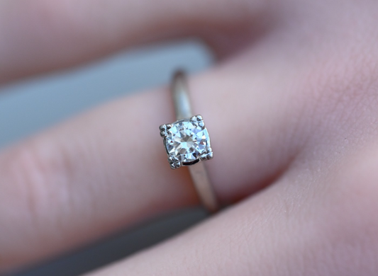 Early Vintage Platinum Engagement Ring Solitaire Diamond .40 ct by Prism- Lite0