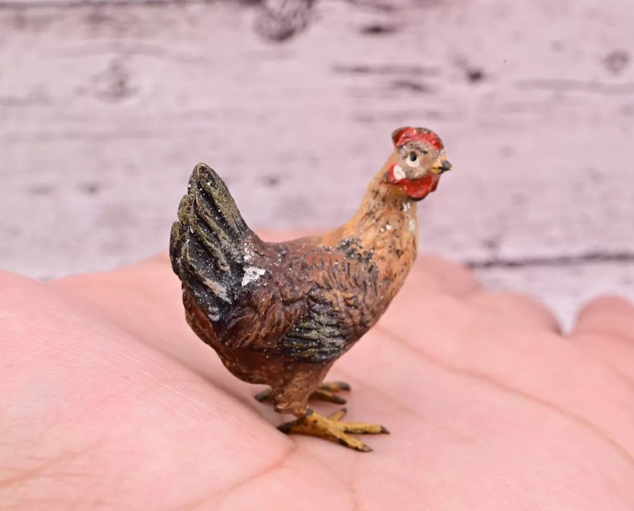Lovely Antique Austrian Vienna Cold Painted Bronze Figure of Brown Hen Chicken2