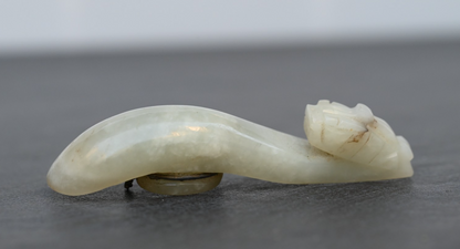 Early Antique 1900s Carved Chinese White Celadon Jade Dragon Belt Hook0