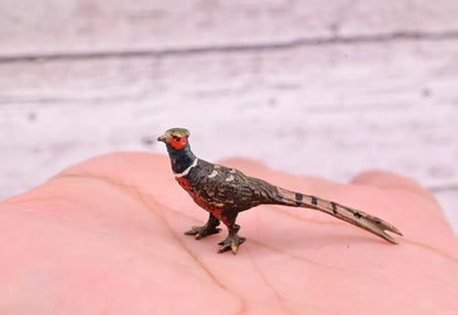 1900s Antique Austrian Vienna Cold Painted Bronze Figure of Tiny Pheasant7