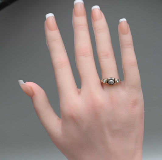 Elegant Antique Art Deco Two Tone 14k Gold Ring with Natural Diamonds1