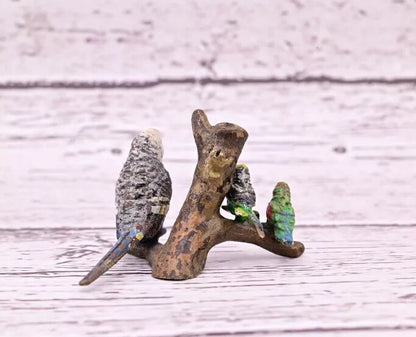 Attractive Antique Austrian Vienna Cold Painted Bronze Figure of Parakeet Family8