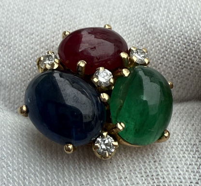 Stunning 18k Yellow Gold Bubble Earring W/ Natural Emerald, Sapphire & Rubies6