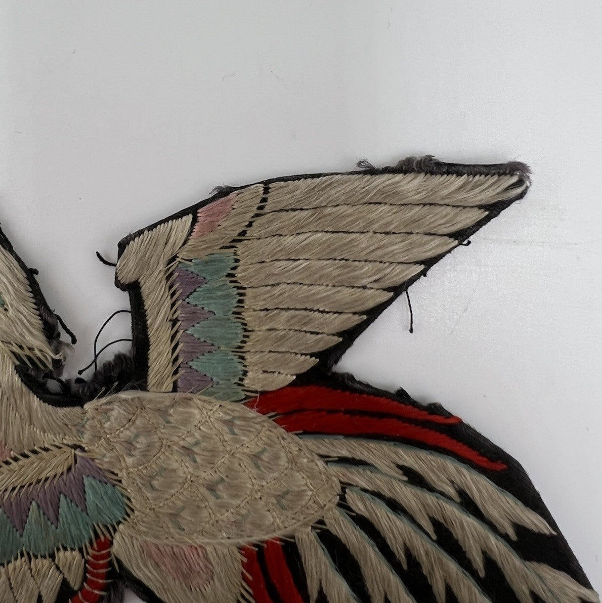 Early Antique Qing Dynasty Chinese Silk Civil Rank Badge Insignia of Bird3
