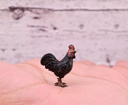 Rare Antique Austrian Vienna Cold Painted Bronze Figure of Tiny Black Chicken3