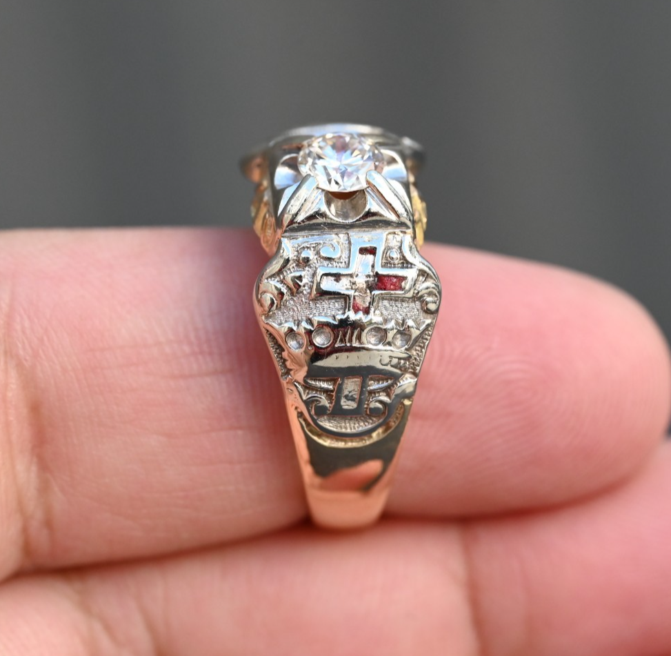 Awesome Vintage Two Tone 14k Gold Masonic Ring with .65 ct Round Diamond2
