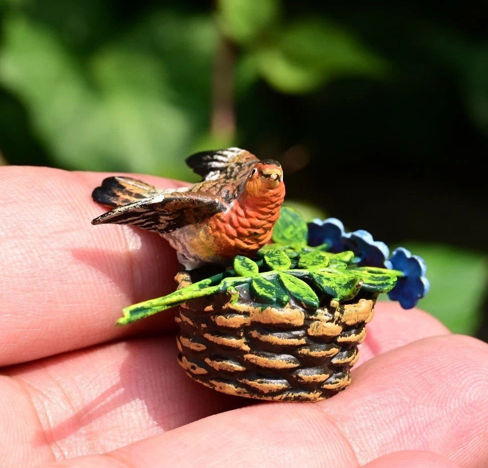 Mid- 1900s Austrian Vienna Cold Painted Bronze Song Bird In Flower Basket0