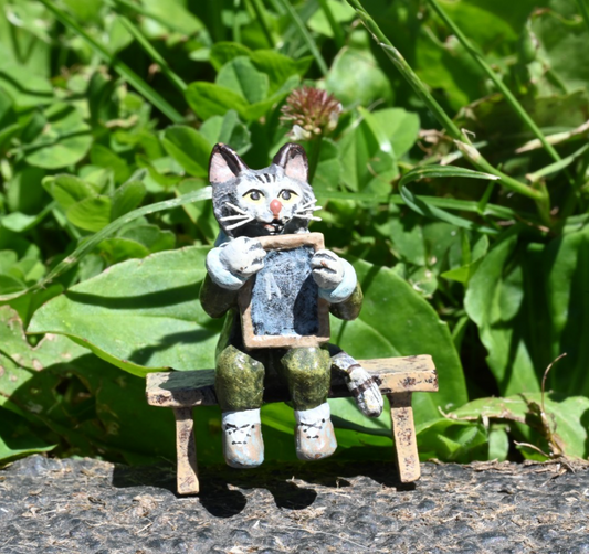 Fun Austrian Vienna Cold Painted Bronze Figure of Student Kitty Cat with an A0