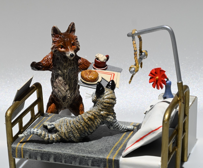 Rare Austrian Vienna Cold Painted Bronze Figure of Fox & Cat in Hospital3