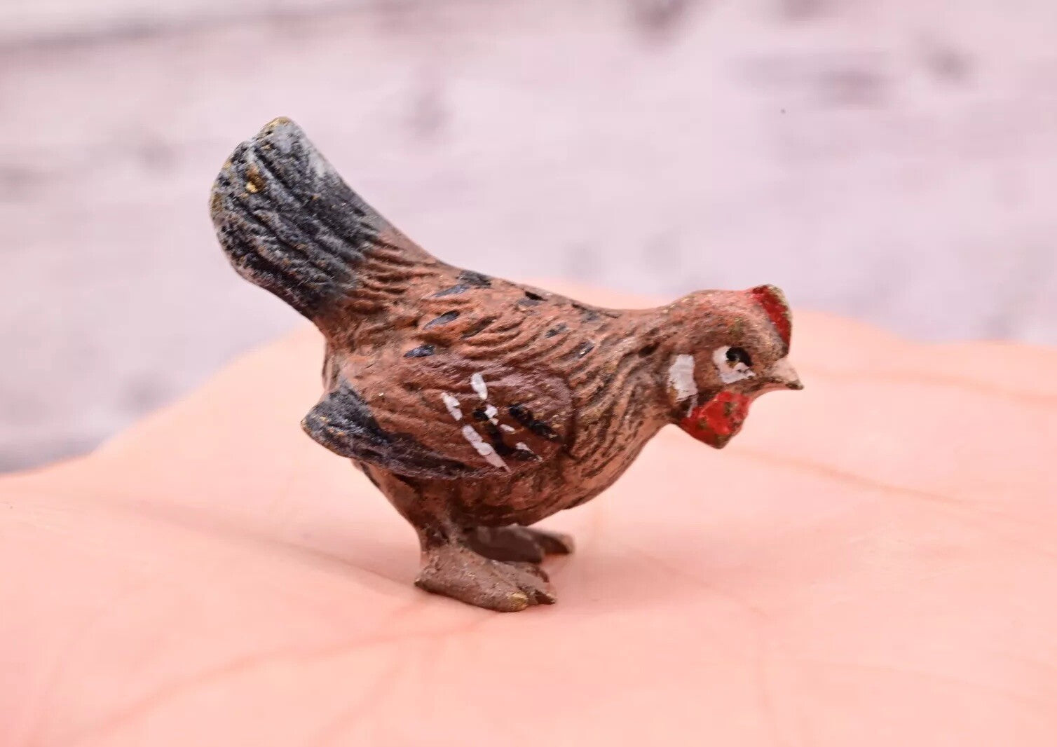 Superb Antique Austrian Vienna Cold Painted Bronze Figure of Brown Chicken Hen0