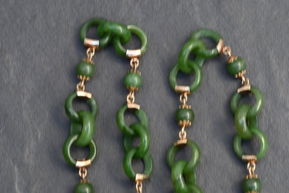 Antique / Vintage Light Spinach Natural Green Jade Devils Work Link Necklace4