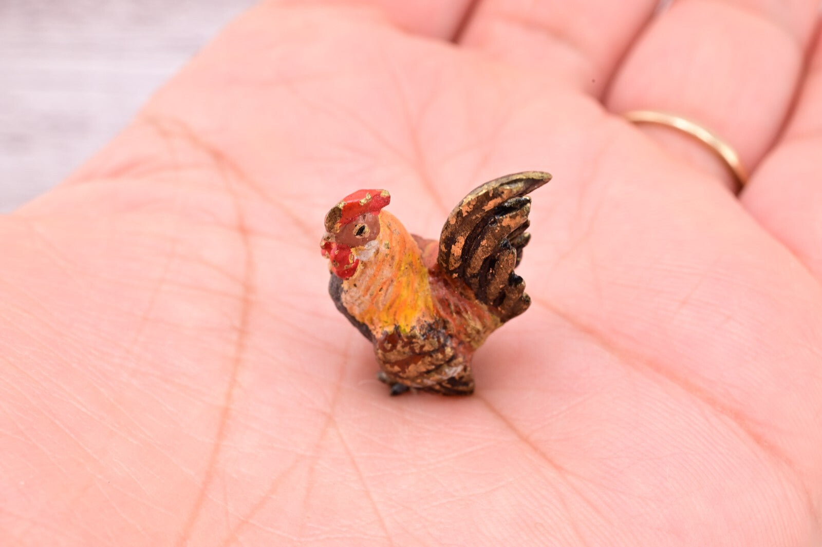 Amazing Antique Austrian Vienna Cold Painted Bronze Figure of Miniature Rooster4