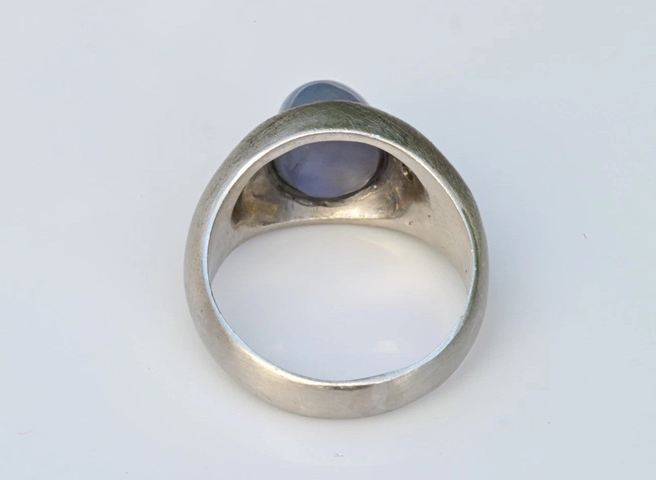 Early Art Deco Blue Star Sapphire Cabochon Ring With Diamond Accents In Platinum4