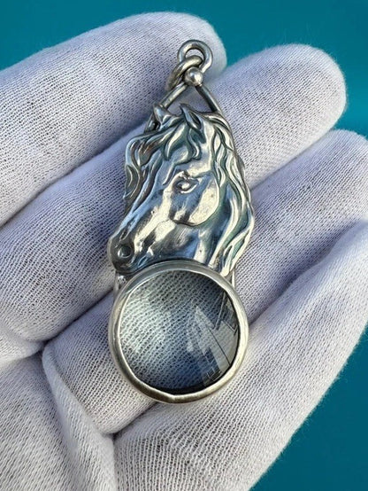 Elegant Vintage Signed Sterling Silver Southwest Jewelers Loupe W/ Horse0