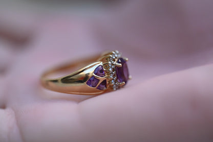 Gorgeous 14k Vintage-style Amethyst Cluster Cocktail Ring with Halo of Diamonds8