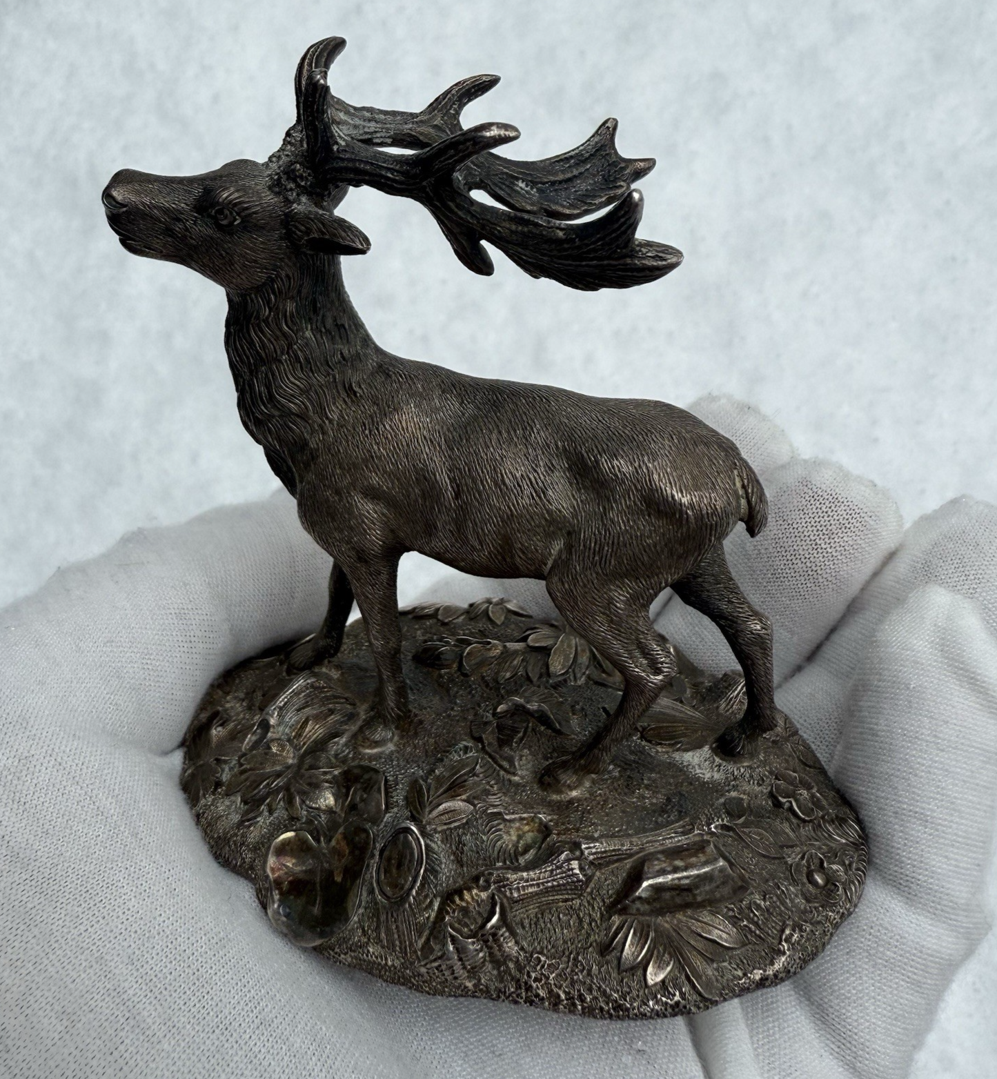 Fantastic Antique Life-Like Solid Sterling Silver Figure of Buck / Male Deer1