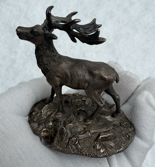 Fantastic Antique Life-Like Solid Sterling Silver Figure of Buck / Male Deer1