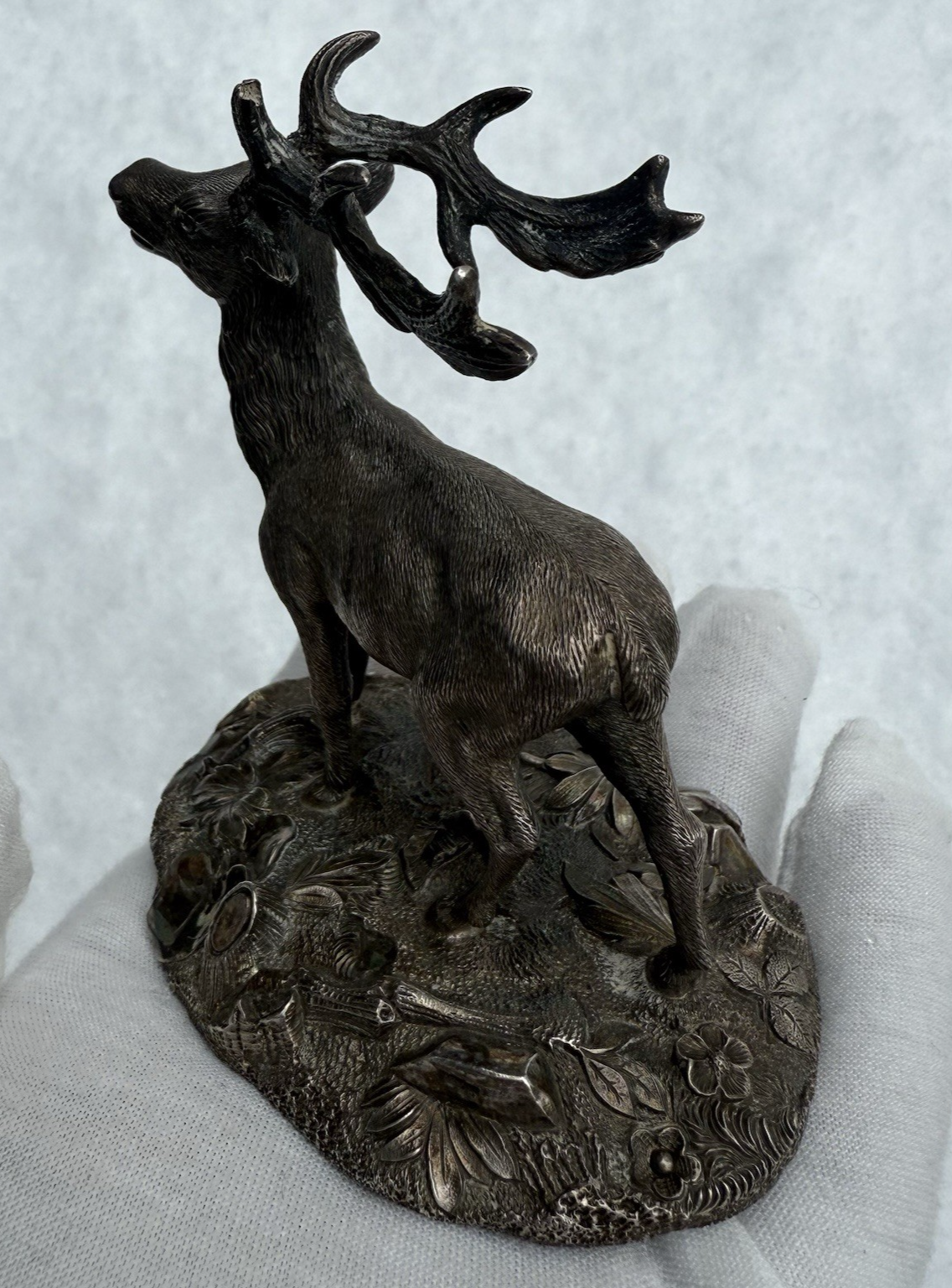 Fantastic Antique Life-Like Solid Sterling Silver Figure of Buck / Male Deer10