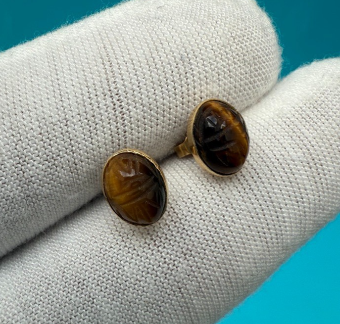 Amazing Tigers Eye & 14k Yellow Gold Stud Earrings 3