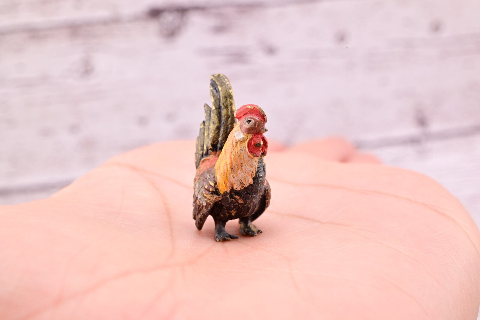 Amazing Antique Austrian Vienna Cold Painted Bronze Figure of Miniature Rooster2