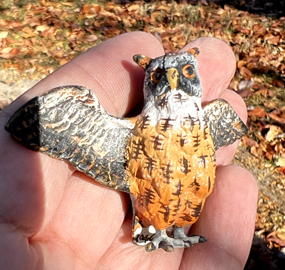 Antique Austrian Vienna Cold Painted Bronze Figure of Owl3