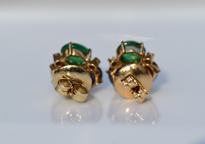 Emerald, Sapphire, Ruby & Diamond 18k Yellow Gold Bubble Earrings IGI Certified5