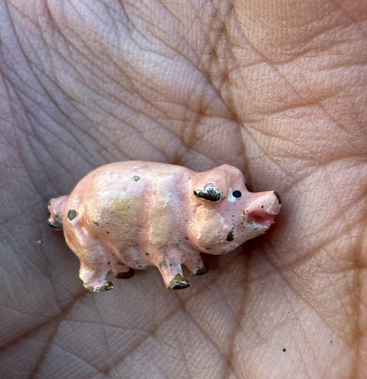 Miniature Antique Austrian Vienna Cold Painted Bronze Figure of Pink Pig0