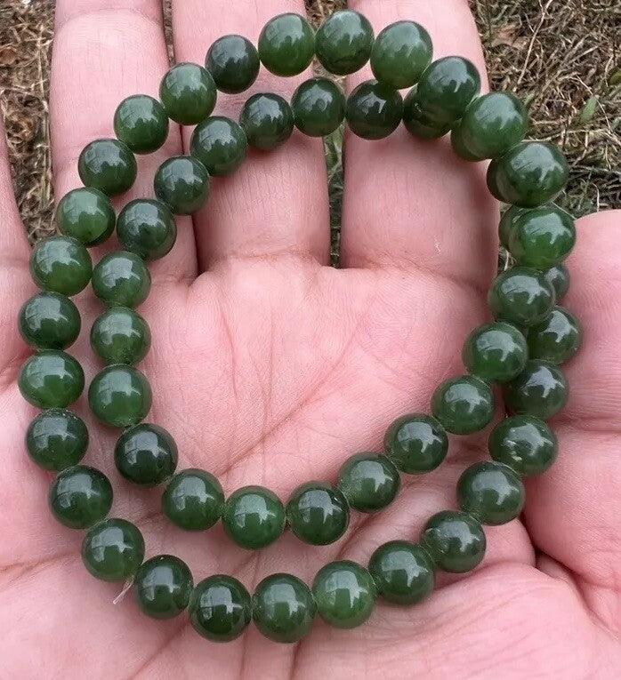 Beautiful Antique / Vintage Spinach Natural Green Jade Beaded Necklace10