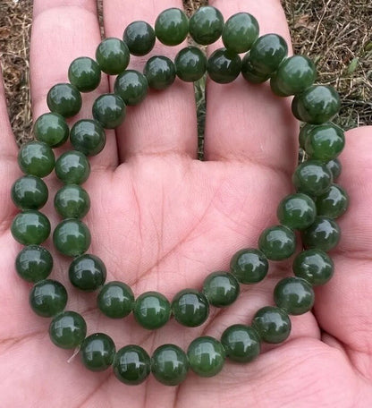 Beautiful Antique / Vintage Spinach Natural Green Jade Beaded Necklace10