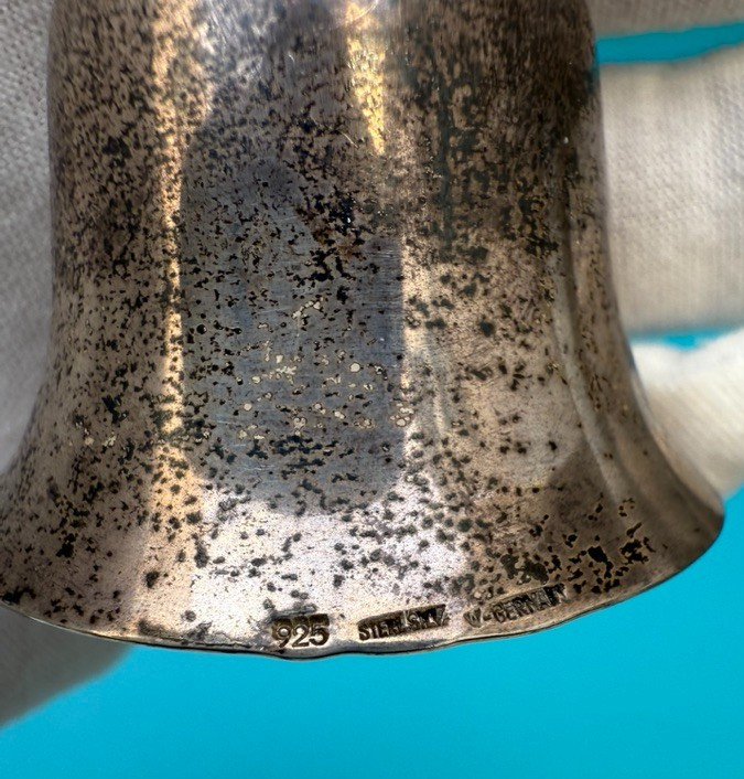 Unique  Antique West German Sterling Silver Bell w/ Woman on Swing 7
